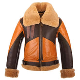 Zweifarbige Bomber-Lederjacke B3 aus Kunstlammfell im RAF-Stil für Herren